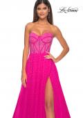 Picture of: Rhinestone Embellished A-line Tulle Gown with Corset Top in Hot Fuchsia, Style: 32278, Detail Picture 8