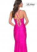 Picture of: Neon Ruched Jersey Dress with Illusion Corset Lace Top in Pink, Style: 32322, Detail Picture 8