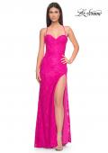 Picture of: Stretch Lace Dress with Bustier Top and Illusion Back in Hot Fuchsia, Style: 32248, Detail Picture 9