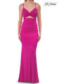 Picture of: Ruched Rhinestone Fitted Gown with Cutout Bodice and Lace-Up Back in Hot Fuchsia, Style: 33338, Detail Picture 9