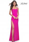 Picture of: Rhinestone Embellished Jersey Gown with Square Neckline in Hot Fuchsia, Style: 32058, Detail Picture 10