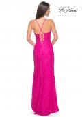 Picture of: Stretch Lace Dress with Bustier Top and Illusion Back in Hot Fuchsia, Style: 32248, Detail Picture 10