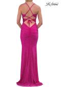 Picture of: Ruched Rhinestone Fitted Gown with Cutout Bodice and Lace-Up Back in Hot Fuchsia, Style: 33338, Detail Picture 10