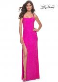 Picture of: Rhinestone Embellished Jersey Gown with Square Neckline in Hot Fuchsia, Style: 32058, Detail Picture 12