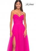 Picture of: Sweetheart Tulle and Rhinestone Prom Dress with Illusion Detail in Hot Fuchsia, Style: 31997, Detail Picture 13