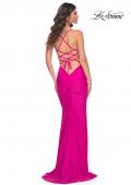 Picture of: Neon Ruched Jersey Dress with Rhinestone Mesh Draped Top in Pink, Style: 32320, Back Picture