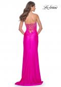 Picture of: Neon Rhinestone Bustier Prom Dress with Ruching in Hot Fuchsia, Style: 32326, Back Picture