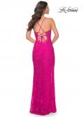 Picture of: Scallop Detail Lace Fitted Prom Dress with Illusion Bodice in Pink, Style: 32441, Back Picture