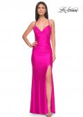 Picture of: Rhinestone Jersey Dress with Slit and Ruching in Hot Fuchsia, Style: 32317, Detail Picture 1