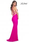 Picture of: Neon Gorgeous Rhinestone Bodice with Ruched Jersey Skirt Prom Dress in Hot Fuchsia, Style: 32325, Detail Picture 1