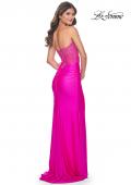 Picture of: Neon Rhinestone Bustier Prom Dress with Ruching in Hot Fuchsia, Style: 32326, Detail Picture 1