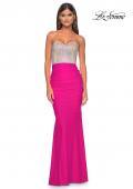 Picture of: Sweetheart Rhinestone Fishnet Bodice Dress with Fitted Skirt in Hot Fuchsia, Style: 32440, Detail Picture 1