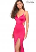 Picture of: Stretch Satin Long Form Fitting Dress with Leg Slit in Hot Fuchsia, Style: 27682, Detail Picture 2