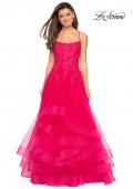 Picture of: Layered Tulle Dress with Lace Detail and Strappy Back in Hot Fuchsia, Style: 27694, Detail Picture 2