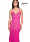 Picture of: Stunning Rhinestone Embellished Fitted Tulle Dress in Hot Fuchsia, Style: 32007, Detail Picture 2