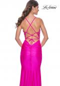 Picture of: Neon Beaded Illusion Top with Ruched Jersey Skirt Prom Dress in Hot Fuchsia, Style: 32324, Detail Picture 2