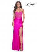 Picture of: Neon Rhinestone Bustier Prom Dress with Ruching in Hot Fuchsia, Style: 32326, Detail Picture 2