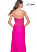 Picture of: Neon Ruched Jersey Skirt with Lace Illusion Top and Rhinestone Prom Dress in Hot Fuchsia, Style: 32329, Detail Picture 2
