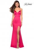 Picture of: Stretch Satin Long Form Fitting Dress with Leg Slit in Hot Fuchsia, Style: 27682, Detail Picture 3