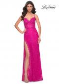 Picture of: Scallop Detail Lace Fitted Prom Dress with Illusion Bodice in Pink, Style: 32441, Detail Picture 3