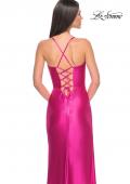 Picture of: Neon Stretch Satin Gown with Bustier Top and Lace Up Back in Hot Fuchsia, Style: 32262, Detail Picture 4