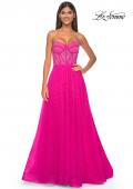 Picture of: Rhinestone Embellished A-line Tulle Gown with Corset Top in Hot Fuchsia, Style: 32278, Detail Picture 4