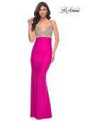 Picture of: Neon Ruched Jersey Dress with Rhinestone Mesh Draped Top in Pink, Style: 32320, Detail Picture 5