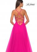 Picture of: Illusion Lace Bodice A-Line Tulle Prom Dress with Slit in Hot Fuchsia, Style: 32059, Detail Picture 6