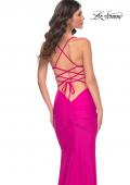 Picture of: Neon Ruched Jersey Dress with Rhinestone Mesh Draped Top in Pink, Style: 32320, Detail Picture 6
