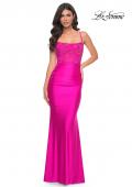 Picture of: Neon Ruched Jersey Dress with Illusion Corset Lace Top in Pink, Style: 32322, Detail Picture 6