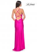 Picture of: Rhinestone Jersey Dress with Slit and Ruching in Hot Fuchsia, Style: 32317, Detail Picture 7