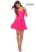 Picture of: Neon Jersey Fit and Flare Dress with Draped V Neckline in Hot Pink, Detail Picture 1