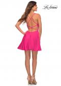 Picture of: Neon Jersey Fit and Flare Dress with Draped V Neckline in Hot Pink, Detail Picture 2