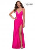 Picture of: Neon Pink Jersey Gown with Knot Waist and Lace Up Back in Hot Pink, Style 29870, Main Picture
