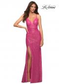 Picture of: Open Back Warp Style Sequin Dress in Neon Pink in Pink, Style: 30607, Main Picture