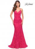 Picture of: Lace Gown with Sheer Lace Applique Side Panels in Hot Pink in Hot Pink, Style: 30690, Main Picture