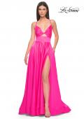 Picture of: Satin A-Line Gown with Cut Out and Twist Bodice in Neon in Hot Pink, Style: 31412, Main Picture