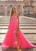 Picture of: Neon Tiered Ruffle Tulle Prom Dress with Rhinestone Embellished Bodice in Pink, Style: 32335, Main Picture