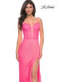Picture of: Bustier Rhinestone Fishnet Dress with Deep V in Pink, Style: 32426, Main Picture
