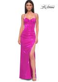Picture of: Metallic Jersey Fitted Dress with Corset Top and Sheer Back in Hot Pink, Style 32526, Main Picture