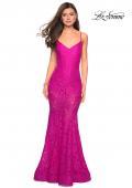 Picture of: Long Form Fitting Lace Prom Dress with Attached Shorts in Hot Pink, Style: 27584, Detail Picture 8
