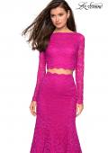 Picture of: Stretch Lace Long Sleeve Two Piece Prom Dress in Hot Pink, Style: 27601, Detail Picture 8