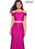 Picture of: Lace Two Piece Off the Shoulder Dress with Rhinestones in Hot Pink, Style: 27443, Detail Picture 10