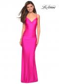 Picture of: Form Fitting Jersey Dress with Ruching and Strappy Back in Hot Pink, Style: 27501, Detail Picture 10