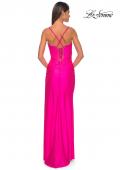 Picture of: Bustier Top Jersey Prom Dress with Intricate Lace Up Back in Hot Pink, Style: 32256, Detail Picture 12