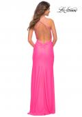 Picture of: Open Back Jersey Dress with Knot at Waist in Hot Pink, Back Picture