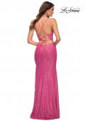 Picture of: Open Back Warp Style Sequin Dress in Neon Pink in Pink, Style: 30607, Back Picture