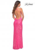 Picture of: Hot Pink Simple Sequin Dress with Open Low Back in Hot Pink, Back Picture
