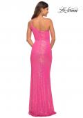 Picture of: Hot Pink Simple One Shoulder Long Sequin Dress in Hot Pink, Back Picture