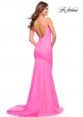 Picture of: Chic Luxe Jersey Gown with Train and V Back in Bright Colors in Hot Pink, Style: 30682, Back Picture